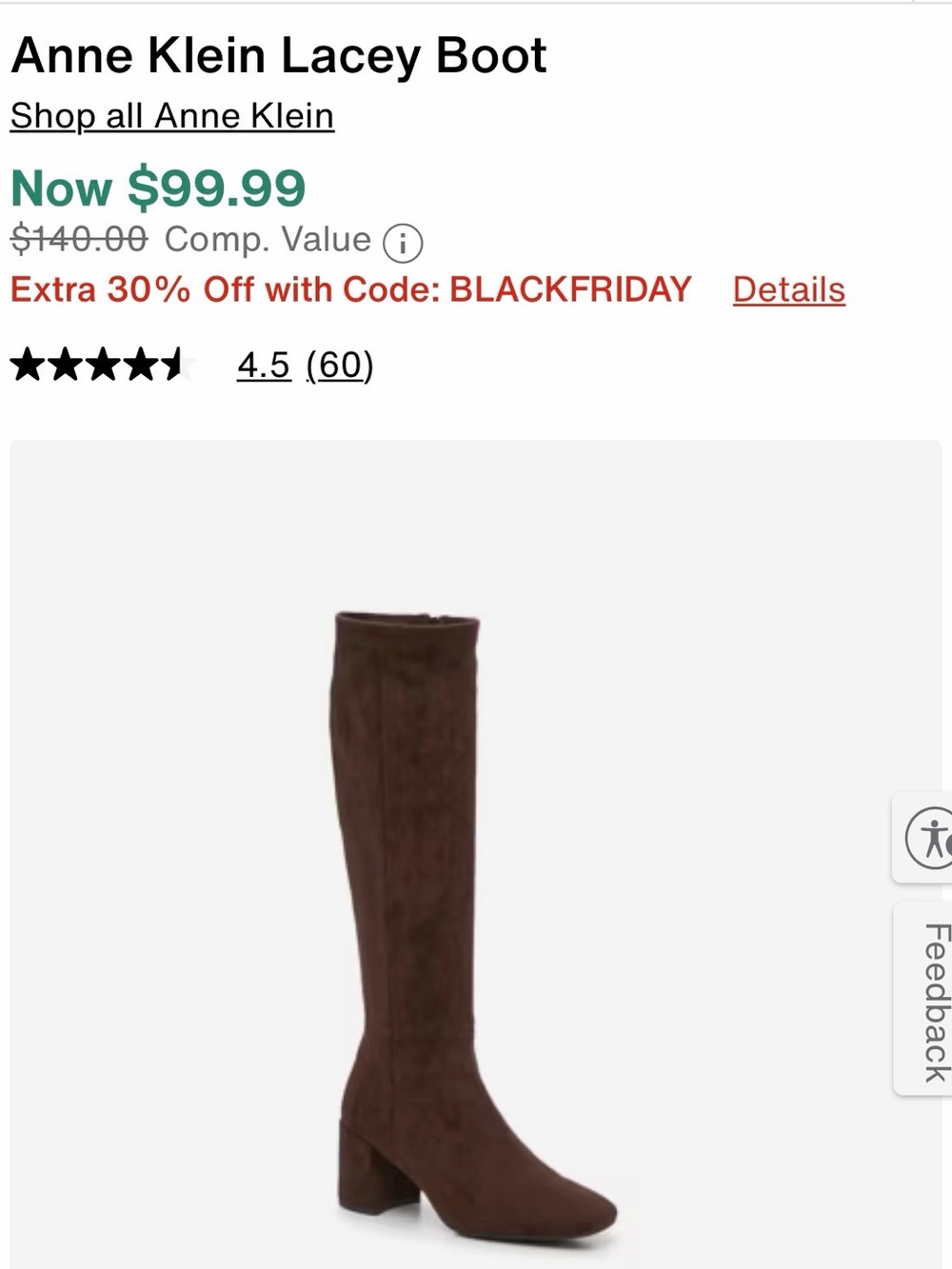 Anne Klein Brown Suede Knee-High Lacey Boot